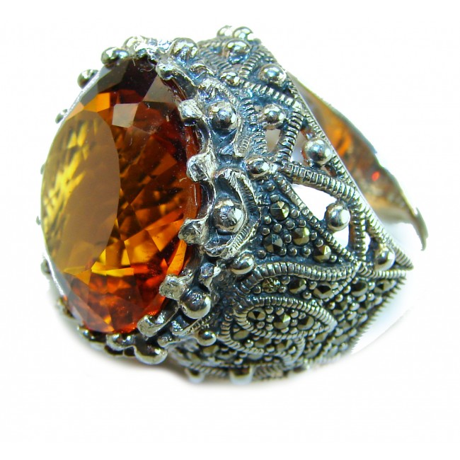 Massive 41.8 carat Orange Garnet .925 Sterling Silver handcrafted Large ring size 8