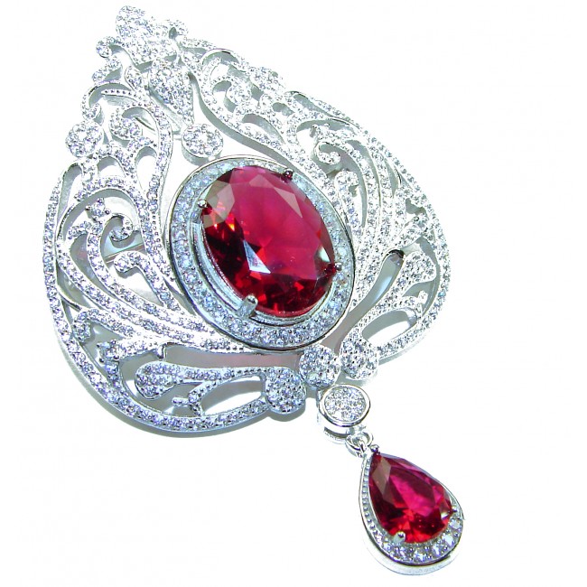 Heirloom Genuine 10.5 carat Kasmir Ruby .925 Sterling Silver handmade Pendant - Brooch
