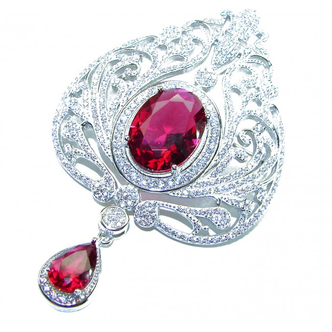 Heirloom Genuine 10.5 carat Kasmir Ruby .925 Sterling Silver handmade Pendant - Brooch