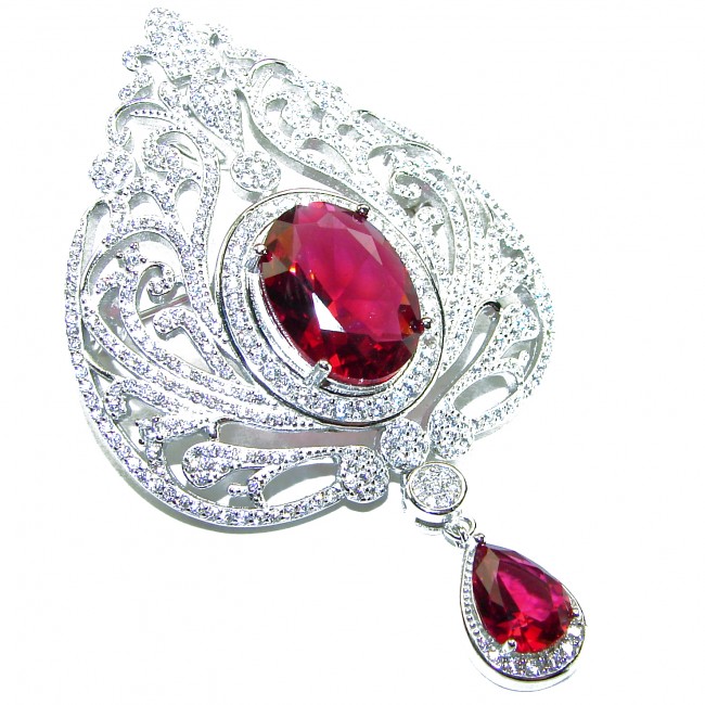 Heirloom Genuine 10.5 carat Kasmir Ruby .925 Sterling Silver handmade Pendant - Brooch
