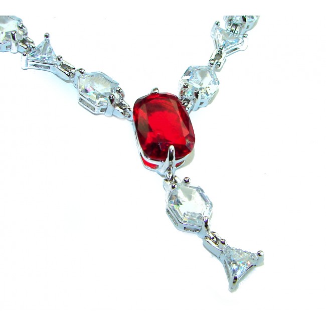 Luxurious natural 6.5 carat Ruby .925 Sterling Silver handmade Statement necklace - Close-up of luxurious ruby and silver necklace.