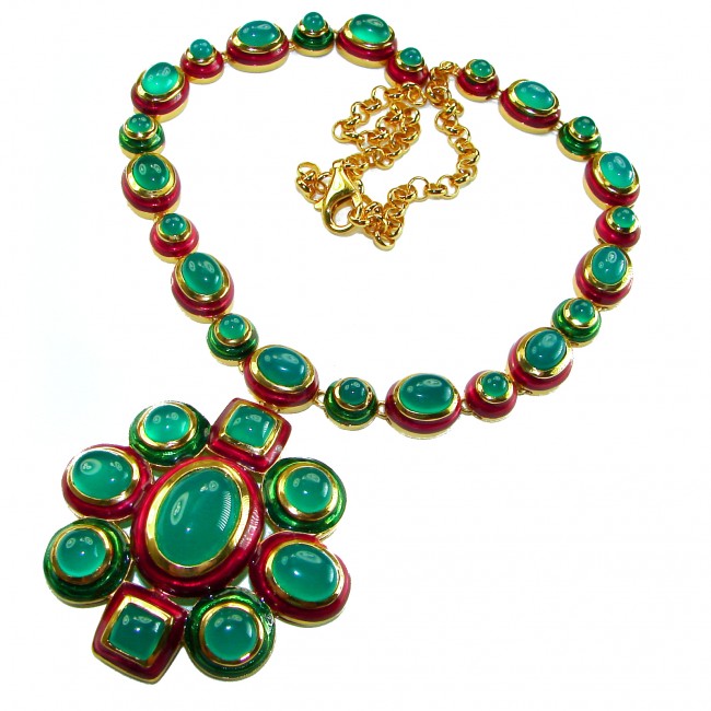 Authentic 155.8 carat Jade red Enamel .925 Sterling Silver dipped in real 18K Gold over handcrafted necklace
