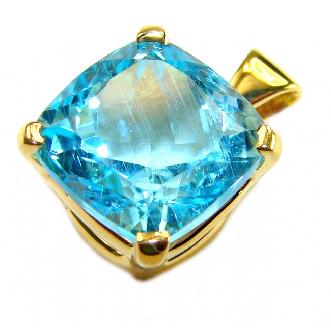 Atlantica cushion cut 10.9 carat Swiss Blue Topaz 18K Gold over .925 Sterling Silver Handcrafted Pendant - photo 2
