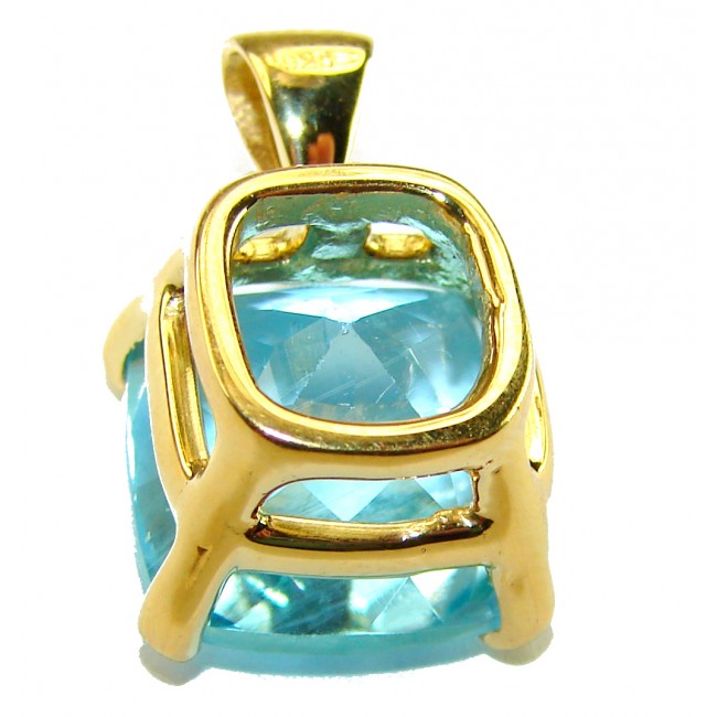 Atlantica cushion cut 10.9 carat Swiss Blue Topaz 18K Gold over .925 Sterling Silver Handcrafted Pendant - photo 1