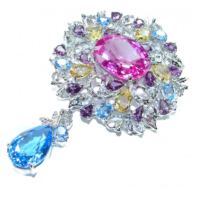 An exuberantly Large 70.9 grams Vintage style Pink Sapphire .925 Sterling Silver handmade LARGE Pendant - Brooch