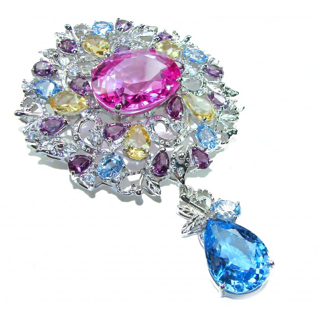 An exuberantly Large 70.9 grams Vintage style Pink Sapphire .925 Sterling Silver handmade LARGE Pendant - Brooch