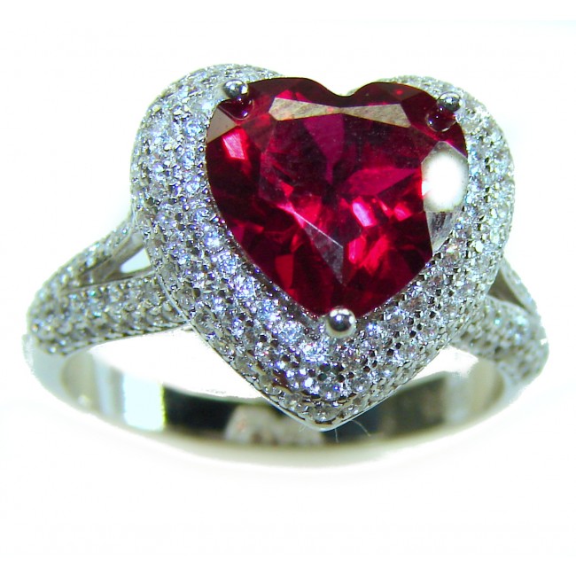 Gabriella HEARTcut 6.8 carat Ruby .925 Sterling Silver handcrafted Cocktail Ring s. 8 1/4