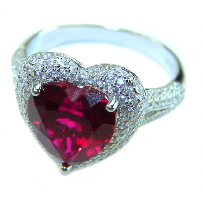 Gabriella HEARTcut 6.8 carat Ruby .925 Sterling Silver handcrafted Cocktail Ring s. 8 1/4