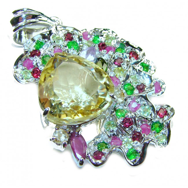 Vintage Design 12.4 CARAT authentic Amethyst 14K Gold over .925 Sterling Silver handcrafted Pendant