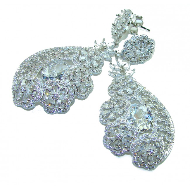 Special design! Opera - Precious - 31.8 carat White Sapphire .925 Sterling Silver handcrafted Statement earrings