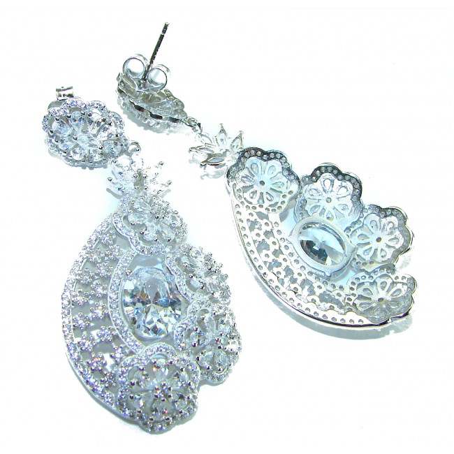 Special design! Opera - Precious - 31.8 carat White Sapphire .925 Sterling Silver handcrafted Statement earrings
