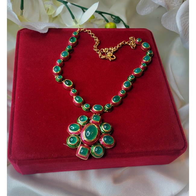 Authentic 155.8 carat Jade red Enamel .925 Sterling Silver dipped in real 18K Gold over handcrafted necklace