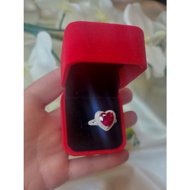 Gabriella HEARTcut 6.8 carat Ruby .925 Sterling Silver handcrafted Cocktail Ring s. 8 1/4