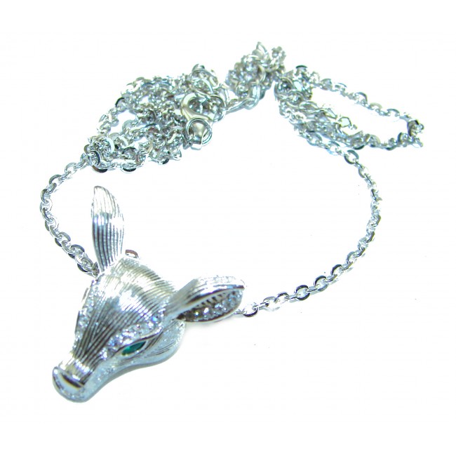 Deer'S Head 0.7 carat Emerald .925 Sterling Silver handmade Statement necklace