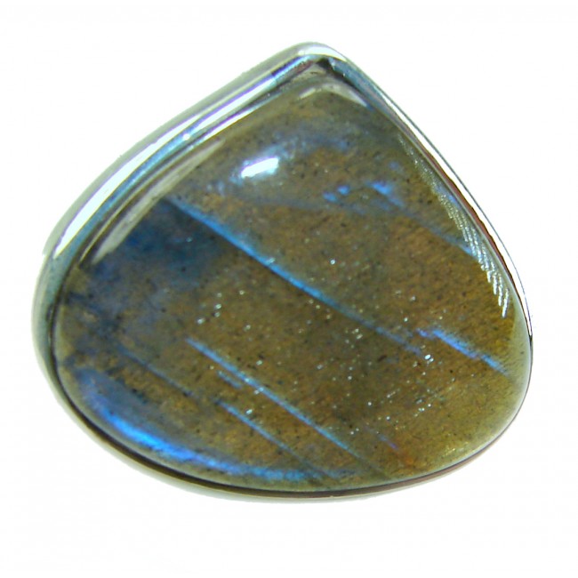 Shimmering Natural Labradorite .925 Sterling Silver handcrafted Large ring size 8 adjustable
