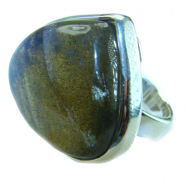 Shimmering Natural Labradorite .925 Sterling Silver handcrafted Large ring size 8 adjustable