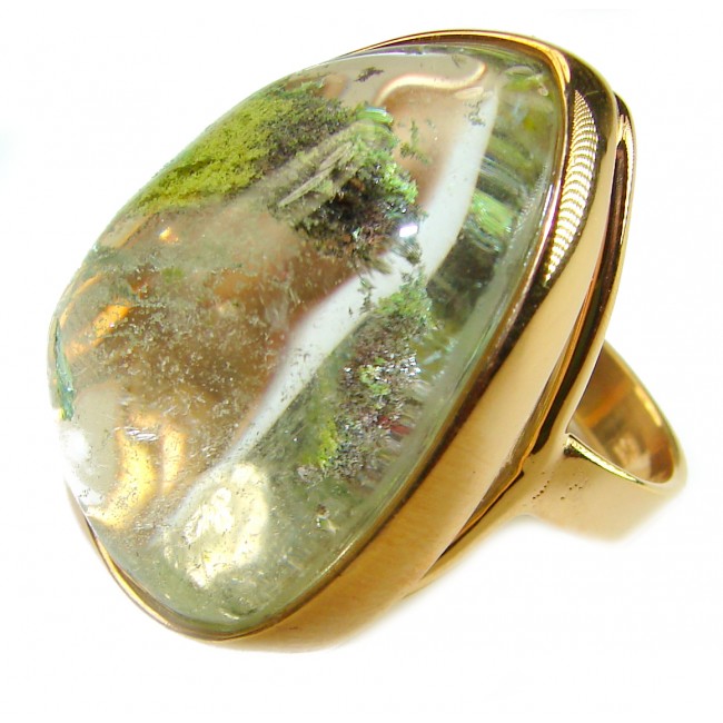 Magic genuine Phantom Quartz 18K Gold over .925 Sterling Silver handmade Cocktail Ring s. 6 adjustable