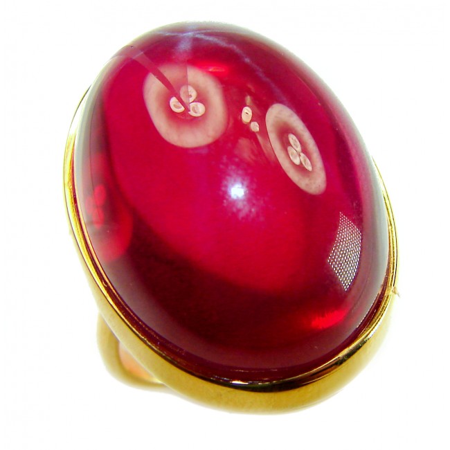 Bella Rosa Genuine 46.5 CARAT Star Ruby .925 Sterling Silver dipped in 18K Gold ovrLarge Statement Ring size 8 - Close-up of Bella Rosa 46.5 carat star ruby ring in gold setting