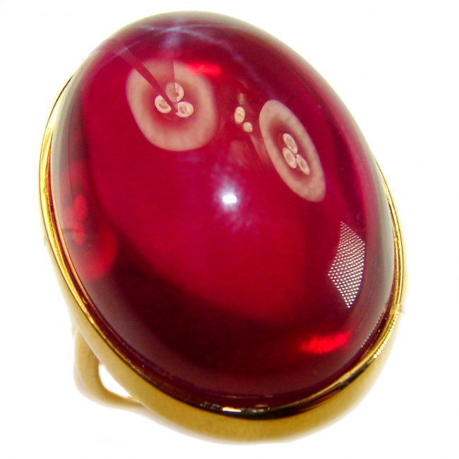 Bella Rosa Genuine 46.5 CARAT Star Ruby .925 Sterling Silver dipped in 18K Gold ovrLarge Statement Ring size 8 - Close-up of Bella Rosa 46.5 carat star ruby ring with gold setting.