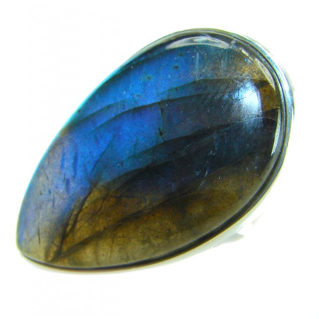 Shimmering Natural Labradorite .925 Sterling Silver handcrafted Large ring size 8 adjustable