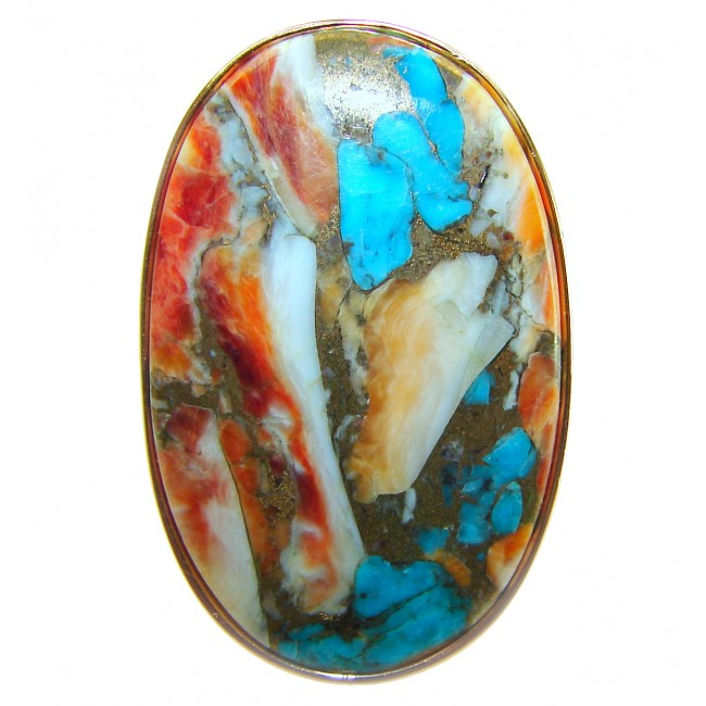 Rare 46.5 carat Oyster Turquoise 18K Gold over .925 Sterling Silver handcrafted Large ring; s. 8 adjustable