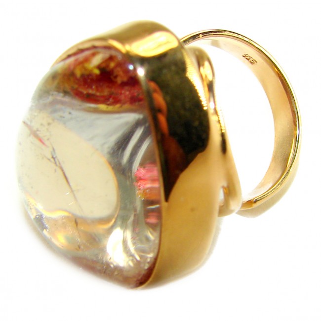 Best quality Golden Rutilated Quartz 14K Gold over .925 Sterling Silver handcrafted Ring Size 7 - Side view of Golden Rutilated Quartz ring in 14K gold over .925 silver