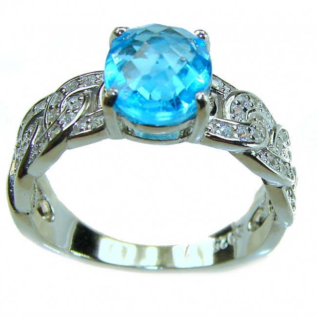 Blue Odyssey 4.5 carat authentic Swiss Blue Topaz .925 Sterling Silver handmade Statement Ring size 9 - photo 2