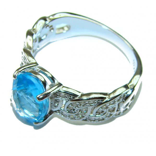 Blue Odyssey 4.5 carat authentic Swiss Blue Topaz .925 Sterling Silver handmade Statement Ring size 9 - photo 1
