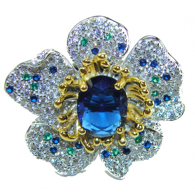 4.2 carat oval cut Tanzanite 2 tones .925 Silver handcrafted Cocktail Ring s. 7 1/2