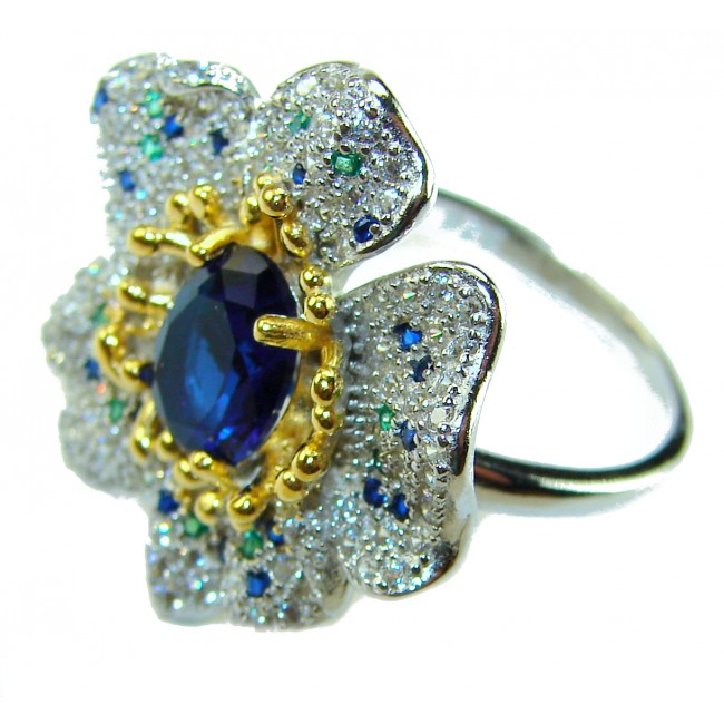 4.2 carat oval cut Tanzanite 2 tones .925 Silver handcrafted Cocktail Ring s. 7 1/2