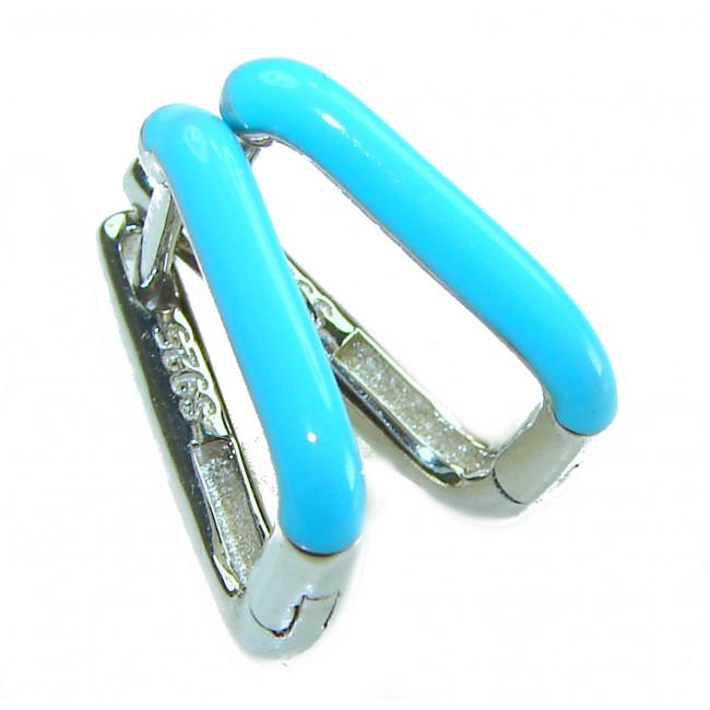 0.5 carat Ruby blue enamel .925 Sterling Silver handcrafted hoop earrings