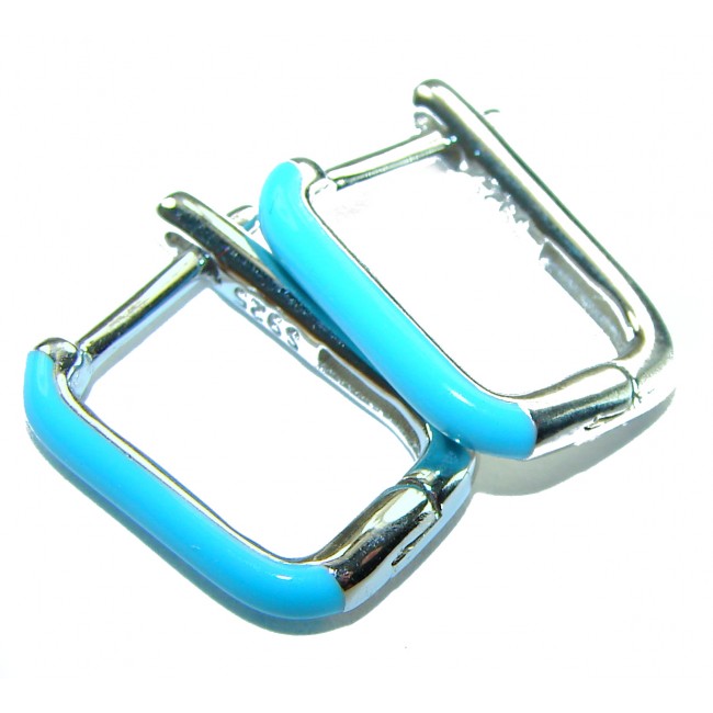 0.5 carat Ruby blue enamel .925 Sterling Silver handcrafted hoop earrings