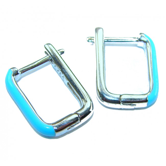 0.5 carat Ruby blue enamel .925 Sterling Silver handcrafted hoop earrings