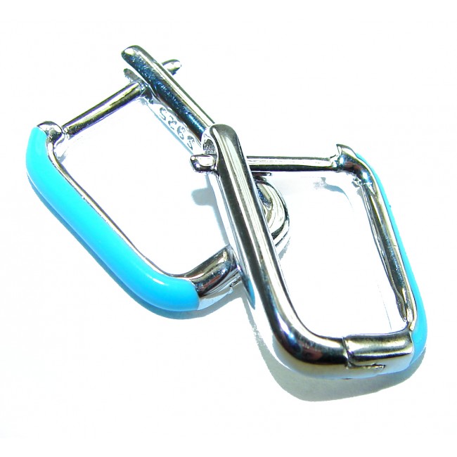 0.5 carat Ruby blue enamel .925 Sterling Silver handcrafted hoop earrings