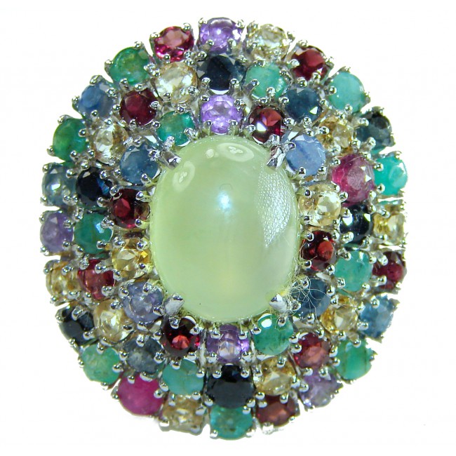 Royal quality genuine Prehnite .925 Sterling Silver handcrafted .925 Sterling Silver handcrafted ring s. 7 1/4