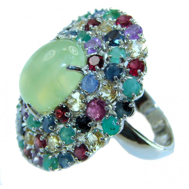 Royal quality genuine Prehnite .925 Sterling Silver handcrafted .925 Sterling Silver handcrafted ring s. 7 1/4