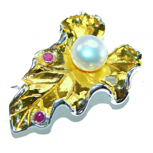 Natural Leaf Pearl 14K Gold over .925 Sterling Silver handmade