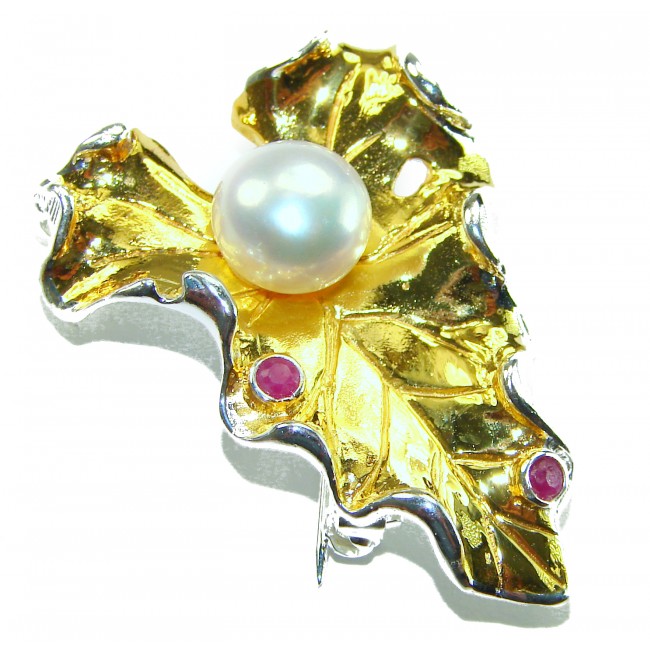 Natural Leaf Pearl 14K Gold over .925 Sterling Silver handmade