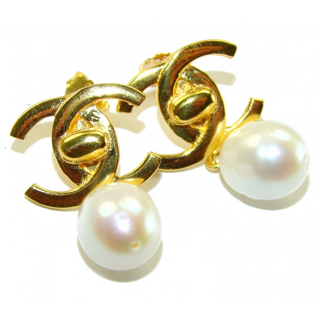 Classy Design - Genuine Pearl 14K Gold over .925 Sterling Silver handcrafted Statement Earrings
