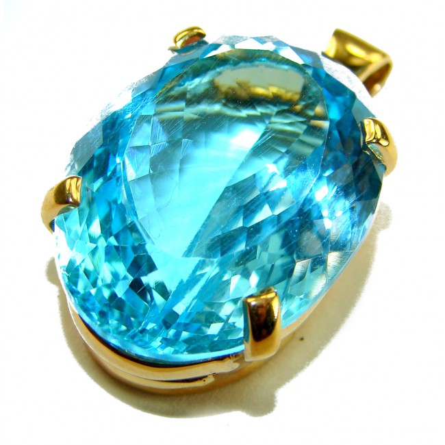 Atlantica oval cut 25.9 carat Swiss Blue Topaz 18K Gold over .925 Sterling Silver Handcrafted Pendant - photo 3