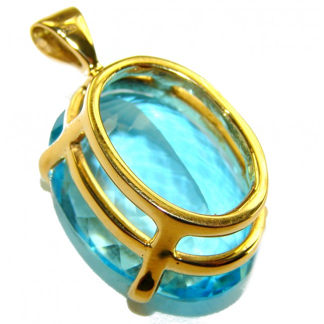 Atlantica oval cut 25.9 carat Swiss Blue Topaz 18K Gold over .925 Sterling Silver Handcrafted Pendant - photo 1