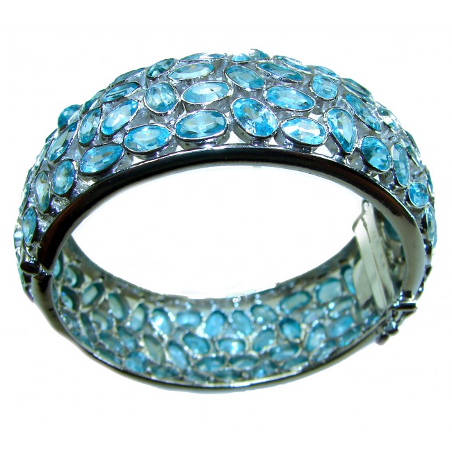 Blue Odyssey- One of the kind - 165.2 carat Swiss Blue Topaz .925 Sterling Silver handmade bangle Bracelet - photo 4
