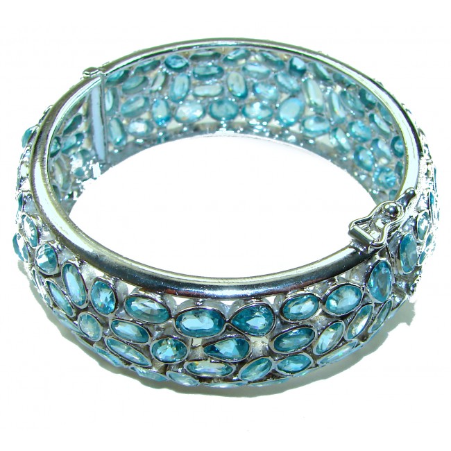 Blue Odyssey- One of the kind - 165.2 carat Swiss Blue Topaz .925 Sterling Silver handmade bangle Bracelet - photo 3