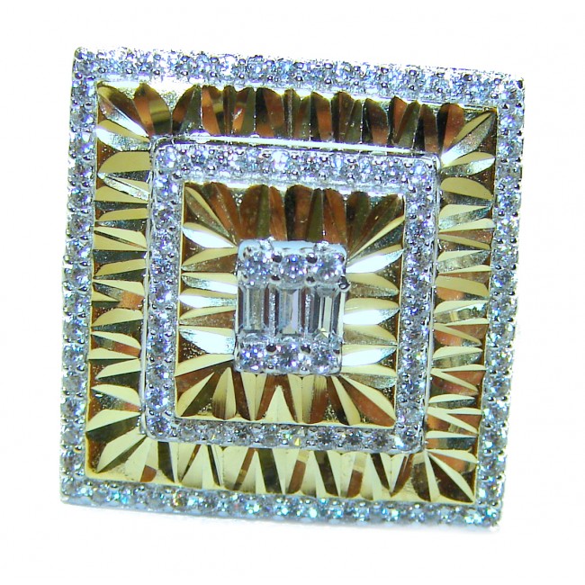 Aphrodite - two tones .925 Sterling Silver handcrafted ring size 6 1/2 - Square ring with layered design, front view, two-tone sterling silver.