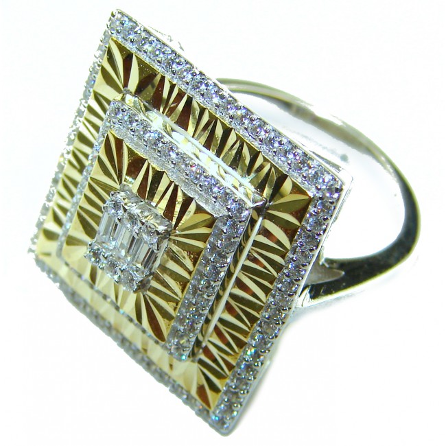 Aphrodite - two tones .925 Sterling Silver handcrafted ring size 6 1/2 - Angled view of Aphrodite two-tone sterling silver handcrafted ring.
