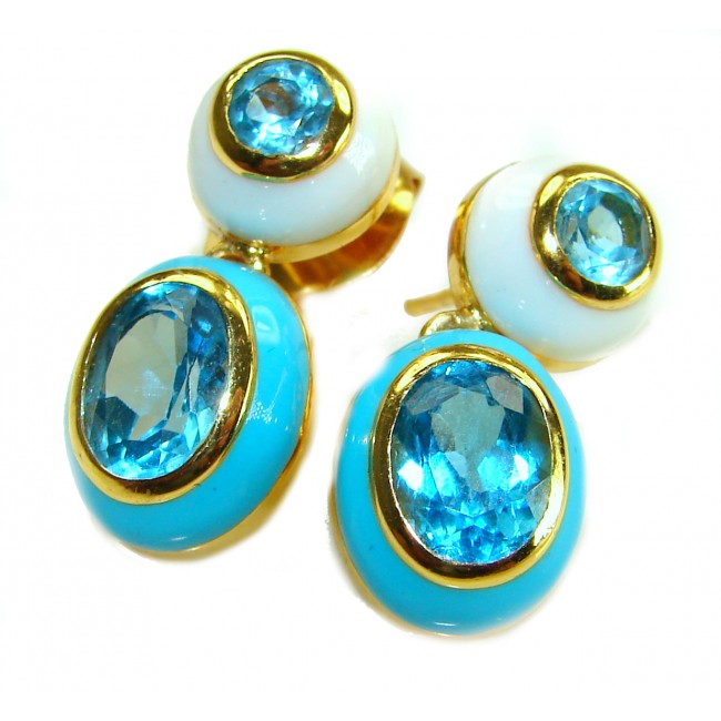 Natural - luxurious - 10.5 carat Tanzanite Blue Turquoise enamel .925 Sterling Silver dipped in 18K Gold handcrafted earrings - photo 4