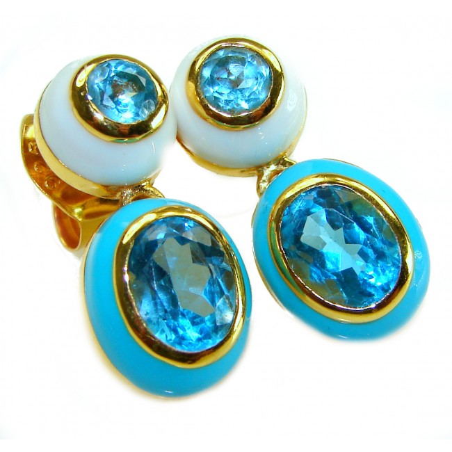 Natural - luxurious - 10.5 carat Tanzanite Blue Turquoise enamel .925 Sterling Silver dipped in 18K Gold handcrafted earrings - photo 3