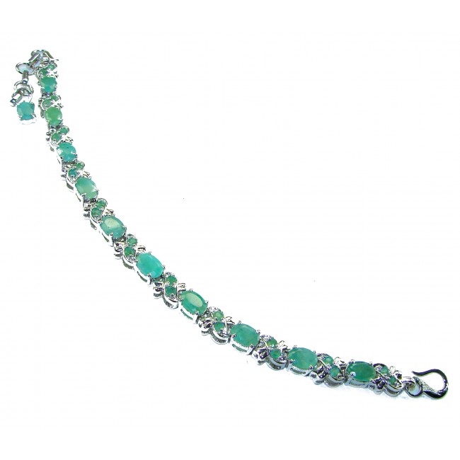Victoria 49.5 ctw Colombian Emerald .925 Sterling Silver handcrafted Statement bracelet - Sterling silver bracelet with emeralds, full view.