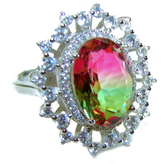 Magnificent 11.2 carat oval cut Pink Tourmaline .925 Silver handcrafted Cocktail Ring s. 8
