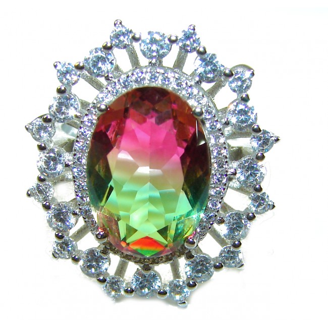 Magnificent 11.2 carat oval cut Pink Tourmaline .925 Silver handcrafted Cocktail Ring s. 8